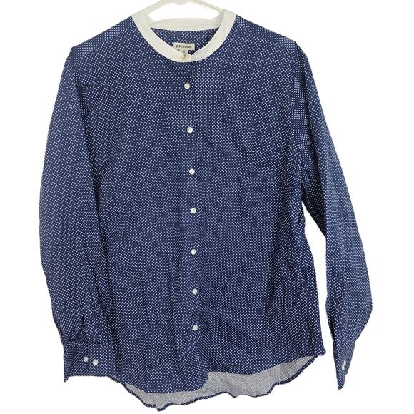 J Peterman Top Polka Dot Blouse Button Up Blouse Long Sleeve Blouse Blue 18 - Picture 1 of 8